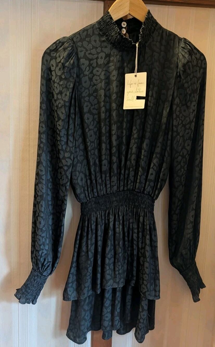 NWT USA Show Me Your Mumu Top Women's XS Mini Dress Cheetah Black